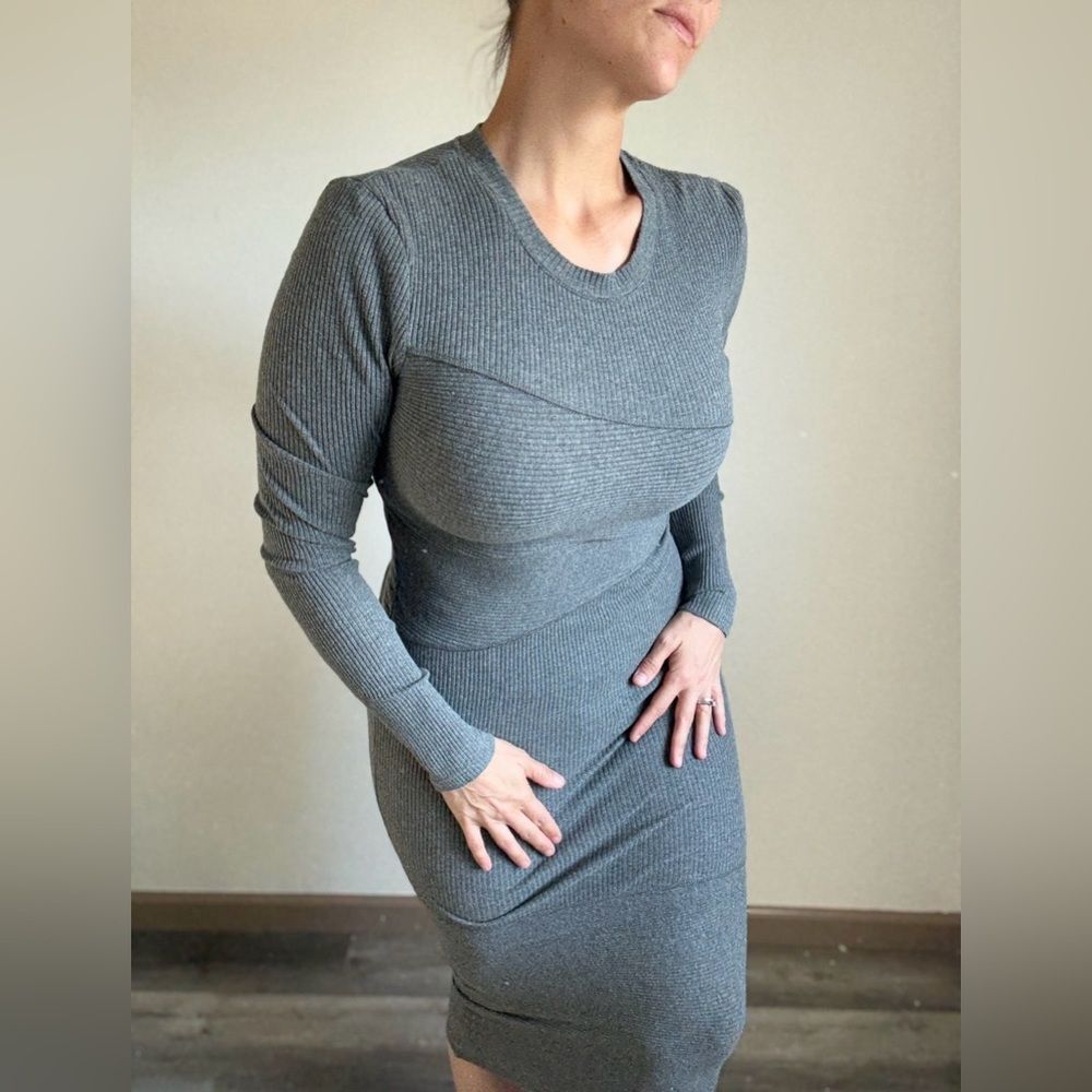 Cheap Monday Ribbed Long Sleeve Repeal Dress Bodycon Medium Stretch
